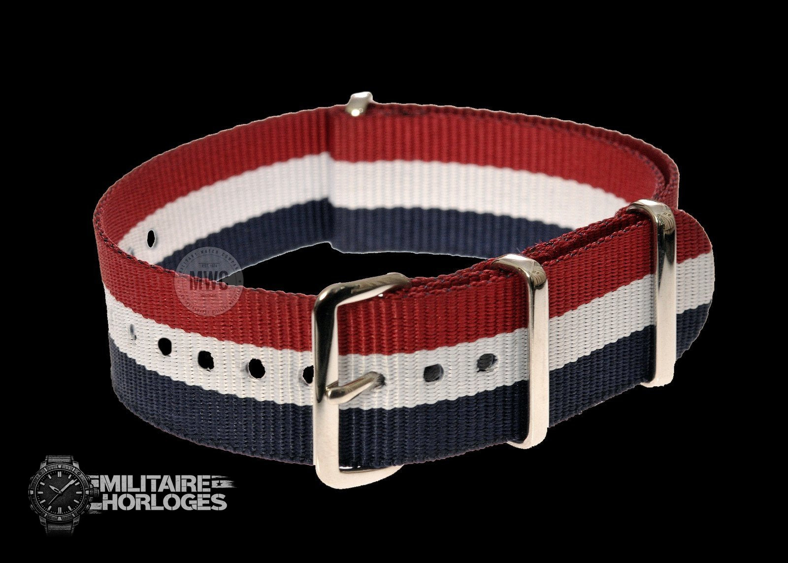18mm Blue, White and Red NATO Militair Horloge Strap