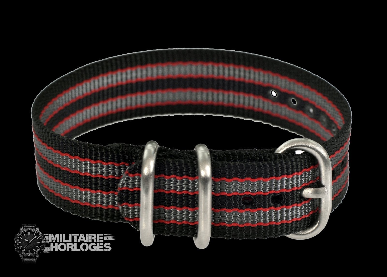 18mm black, Red and Grey Zulu Militair Horloge Strap